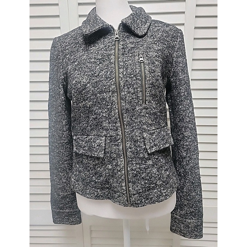 LOFT Jacket SZ XS Blazer Workwear Gray Tweed Long Sleeve Zipper Front Wool Blend